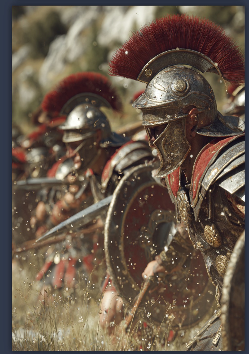Illustrated Strategemata interior page showing Roman soldiers in formation