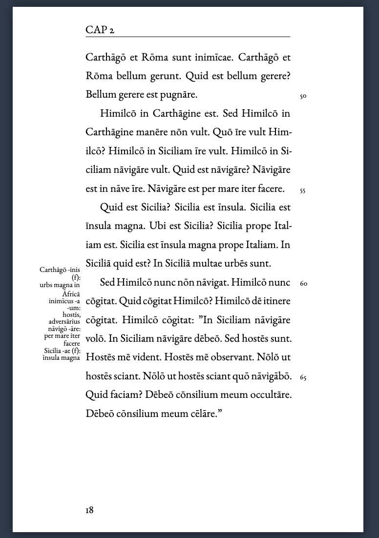 Strategemata interior Latin reading page with marginal vocabulary notes